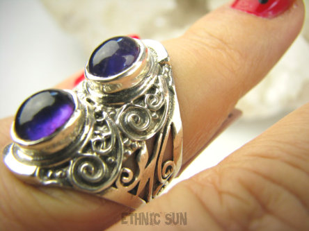 bpe9032 Egzotyczny Pierścień Pierścionek Fioletowy AMETYST - kamień mądrości (ochrona, spokój umysłu, rozwój duchowy) r.13 Srebro 925 #