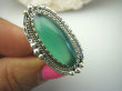 bpe7956 PIĘKNY OKAZ !!!  Egzotyczny Pierścień Zielony ONYKS regeneruje SERCE, EGZEMY, PAMIĘĆ r.17 Srebro 925 # - 7