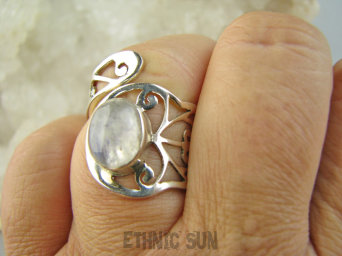 bpe9318 Artystyczny Ażurowy Regulowany Pierścień Pierścionek Kamień Księżycowy r.15, r.16, r.17, r.18 szeroka obrączka Srebro 925