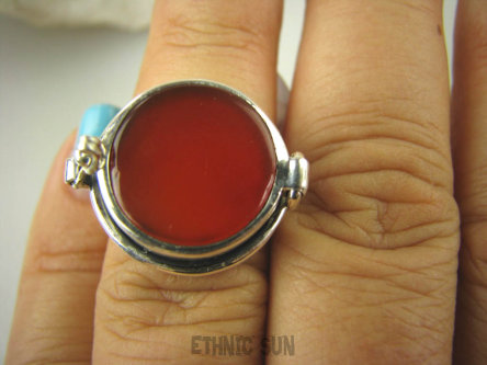 bpe6303 Biżuteria Orientalna !!! Otwierany Pierścień na Zdjęcia, Marzenia SEKRETNIK Czerwony ONYKS r.13 Srebro 925 #