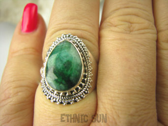 bpee3695 SZMARAGDOWY KLEJNOT !!!! Delikatny Pierścień Szmaragd Indyjski Szmaragdy r.18 Srebro 925