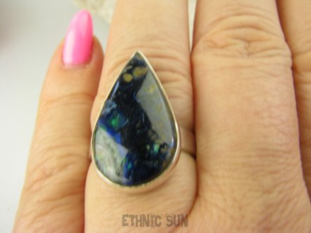 bpe8870 Delikatny Klasyczny Pierścień Pierścionek AZURYT Z CHRYZOKOLĄ RZADKOŚĆ r.19 lśniące Srebro 925 #