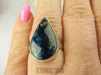 bpe8870 Delikatny Klasyczny Pierścień Pierścionek AZURYT Z CHRYZOKOLĄ RZADKOŚĆ r.19 lśniące Srebro 925 #