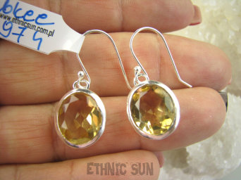 bkee974 LŚNIĄCE CUDOWNE Piękne Kolczyki 8 G !!! ZŁOTO-ZÓŁTY CYTRYN - kamień antycukrzycowy Srebro 925