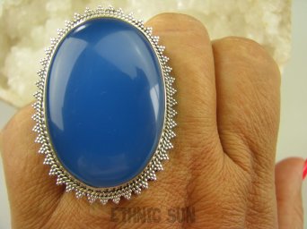 bpe7847 OLBRZYM 28 gramów 4.6 cm / 3.5 cm ! Niebiańska Piękność WSPANIAŁY Regulowany Pierścień CHALCEDON (TARCZYCA) r.19, r.20, r.21, r.22 , r.23, r.24 Srebro 925 #