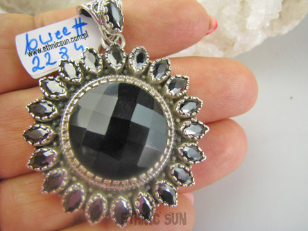 bwee2284 EGZOTYCZNE SŁOŃCE !! Duży 24 gramy !!! Cudowny Kunsztowny Wisior Słońce Zawieszka czarny ONYKS - kamień zadaniowy, wspomaga serce , egzemy pamięć Srebro 925 #