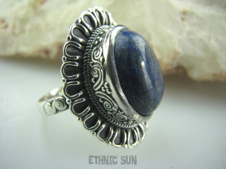 bpe5163 Egzotyczny Pierścień z królewskim Lapis Lazuli - strażnik prawdy i mądrości r.19 Srebro 925 #