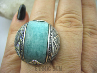 bpe5550 FENOMENALNY OKAZ Marokański Pierścień Amazonit - pomaga radzić sobie ze strachem i zmartwieniami r.22 Maroko Srebro 925 #
