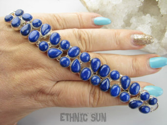 bb3867 Chabrowa piękność DWURZĘDOWA Duża 40 gramów !!! WSPANIAŁA Bransoleta z królewskimi LAPIS LAZULI strażnik prawdy i mądrości Srebro 925 #