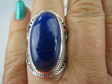 bpe5788 KSIĘŻNA Z EGIPTU !!! Egzotyczny Ażurowy Długi Pierścień z królewskim Lapis Lazuli r.21 Srebro 925 #