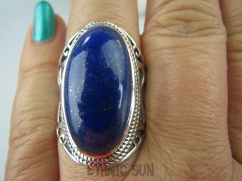 bpe5788 KSIĘŻNA Z EGIPTU !!! Egzotyczny Ażurowy Długi Pierścień z królewskim Lapis Lazuli r.21 Srebro 925 #