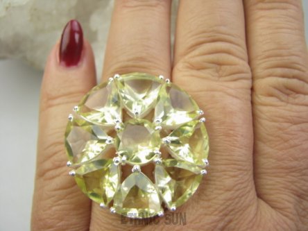 bpee4570 BOSKO PIĘKNY DUŻY !! OKAZ Regulowany Pierścień Pierścionek naturalny Cytryn Lemon r.14, r.15, r.16, r.17, r.18, r.19 SREBRO 925 #