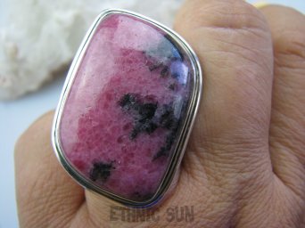 bpe4811 UNIKAT RZADKOŚC Duży OKAZ 22 gramy !!! Cudny Duży 3,7 cm !!! Pierścień RODONIT - Niepokój, stres, bóle głowy, skurcze r.18 Srebro 925 #