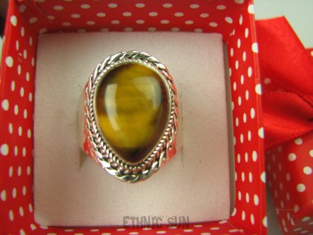 bpe6571 Śliczniutki Pierścień Tygrysie Oko - Wspomaga leczenie Oczy Astma Krążenie i TRAWIENIE r.20 Srebro 925 #