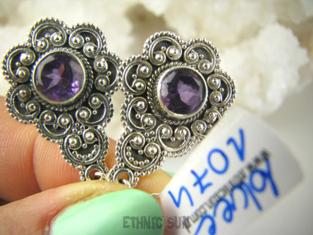 bkee1074 Egzotyczne  Piękne Lekkie KOLCZYKI intensywnie fioletowy Ametysty, Ametyst Stokrotki Srebro 925