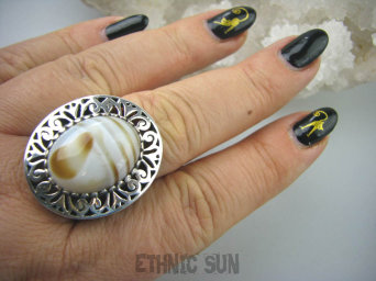 bpe5549 BAŚNIOWO PIĘKNY OKAZ Niezwykły Pierścień Piękność AGAT BRAZYLIJSKI w orientalnej oprawie r.25/ r.26 Duży Rozmiar Srebro 925 #