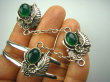 bb1247 Przepiękny Komplet 40/ 41 g! Otwarta Bransoleta  BANGLA oraz Pierścień Regulowany r.17, r.18, r.19, r.20, r.21,r.22 Onyks Zielony  Indian Nawaho Orle Pióro Srebro 925 # - 9
