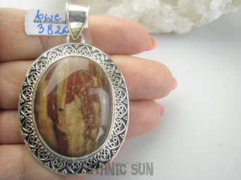 bwe3820 CZEKOLADOWY DUŻY 25g!!! Wisior Zawieszka KOJĄCA moc natury JASPIS KRAJOBRAZOWY prawdziwy okaz kamienia pięknie zdobione Srebro 925 #