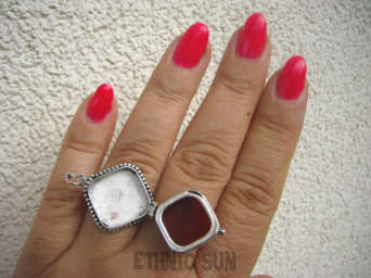 bpe6209 Biżuteria Orientalna !!! Otwierany Pierścień na Zdjęcia, Marzenia SEKRETNIK Czerwony ONYKS r.21 Srebro 925 #