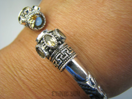 bb3928 Ufff Cudowna EGZOTYCZNA PIĘKNOŚĆ Duża 28 gramów !!! Otwarta Bransoleta Bransoletka BANGLA CYTRYN - kamień Antycukrzycowy NIESAMOWICIE ZDOBIONA Srebro 925 #