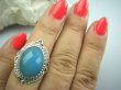 bpee2845 CACUSZKO Egzotyczny Przepiękny Delikatny Pierścień szlifowany niebieski Chalcedon (tarczyca) CZAKRA GARDŁA r.14 Srebro 925 # - 5