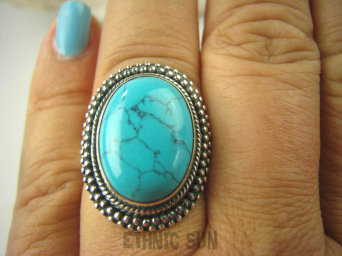 bpe6346 Biżuteria Egzotyczna !!! cudny Pierścień turkusowy Howlit r.17 Srebro 925 #