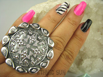 bpe8104 Cudowna MAROKAŃSKA FANTAZJA !!! Duży 23 G front 4.8 cm Max Orientalny Pierścień REGULOWANY r.17, r.18, r.19, r.20, r.21, r.22, r.23, r.24 Cały ze Srebra SREBRO 925 #