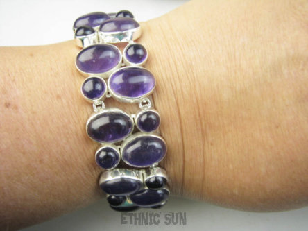 bb3911 XXXL AMETYSTOWA KRÓLOWA  !!!! DWURZĘDOWA Ogromna szeroka 51 gramów !!! WSPANIAŁA Bransoleta Ametyst - kamień mądrości Srebro 925 #