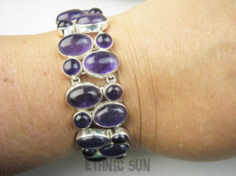 bb3911 XXXL AMETYSTOWA KRÓLOWA  !!!! DWURZĘDOWA Ogromna szeroka 51 gramów !!! WSPANIAŁA Bransoleta Ametyst - kamień mądrości Srebro 925 #