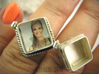 bpe4767  Marokański SEKRETNIK Otwierany Pierścień na Zdjęcia lub Marzenia Cały ze srebra r.14 Srebro 925  MAROKO #