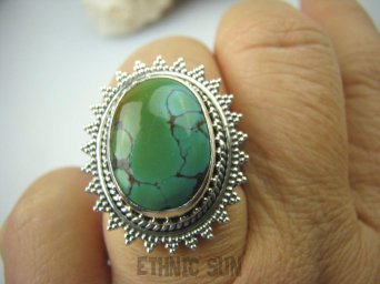 bpe5361 Cudowny Pierścień NATURALNY TURKUS - opiekun ciała i duszy r.16 pięknie zdobione Srebro 925 #