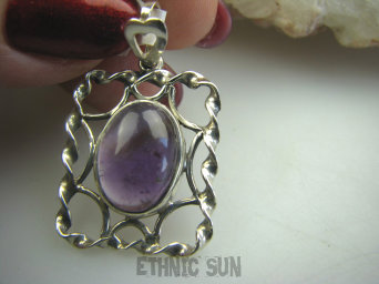 bwe2165  Ażurowy Delikatny Wisior z Ametystem AMETYST - KAMIEŃ MĄDROŚCI Srebro 925