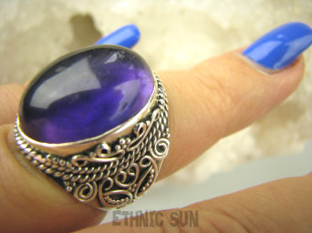 bpe7017 BIŻUTERIA ORIENTALNA !!! Egzotyczny Pierścień z Ametystem Ametyst - kamień mądrości r.13/ r.14 Srebro 925 #