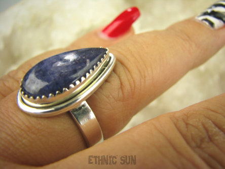 bpe7923 Szafirowa Kropla Delikatny Pierścień Szafir Indyjski Szafiry r.16 Srebro 925 #