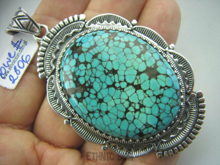 bwe2806 Gigant 7.2 cm !!! UNIKAT Piękny Nepalski Wisior naturalny Turkusowy TURKUS Turkusy z Nepalu Srebro 925 #