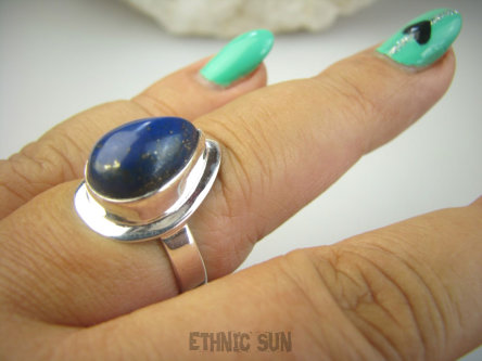 bpe9283 Egipska Piękność Delikatny Pierścień Pierścionek Królewski Lapis Lazuli z pirytem r.16 Srebro 925 #