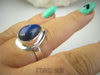 bpe9283 Egipska Piękność Delikatny Pierścień Pierścionek Królewski Lapis Lazuli z pirytem r.16 Srebro 925 #