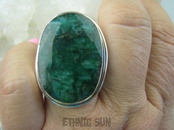 bpee3139 KLASA I ELEGANCJA - szmaragdowa Dama WIELKI OKAZ  Pierścień zielony Szmaragd Indyjski Szmaragdy r.17 Srebro 925 #