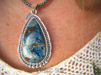 bwe3403 Piękna Egzotyczny Wisior naturalny Wielobarwny AZURYT zdobione Srebro 925 #