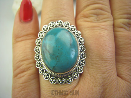 bpe4514  Turkusowa Koronka   !!! Śliczny Pierścień z Naturalnym Turkusem turkusowy TURKUS - opiekun ciała i duszy r.17 Srebro 925 #