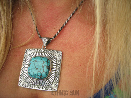 bwe2868 Wielki 35 gramów masywny CUDOWNY Gigant 6,4 cm !!! UNIKAT Z NEPALU - Piękny Egzotyczny Wisior naturalny TURKUS Turkusy Srebro 925 #