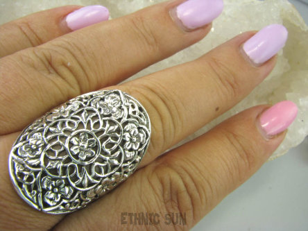 bpe6462  DUŻY Ażurowy śliczny Orientalny Pierścień Cały ze Srebra r.18 SREBRO 925 #