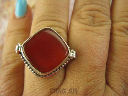bpe6311 Biżuteria Orientalna !!! Otwierany Pierścień na Zdjęcia, Marzenia SEKRETNIK Czerwony ONYKS r.21/ r.22 Srebro 925 #