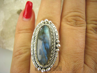 bpe8069 Czarodziejsko Piękny Orientalny Pierścień Niebieski Labradoryt Spektrolit - kamień Zorzy Polarnej r.16 Srebro 925 #
