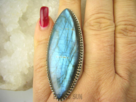 bpe8704 BOSKA PIĘKNOŚĆ Max blask OLBRZYM 25G front 5.8 cm Regulowany Pierścień Pierścionek Labradoryt Spektrolit kamień odwagi r.15, r.16, r.17, r.18, r.19, r.20 Srebro 925 #