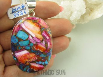 bwe3531 FANTASTYCZNY duży wisior 6,3cm /3,6cm Wielobarwny aż 22G OSTRYGOWY TURKUS MIEDZIANY Mojave OSTRYGA Muszla złota MIEDZ Srebro 925 #