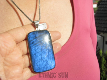 bwe3787 CUDO! kawał naturalnego kamienia  7,8 cm/ 3.7 cm GRANATOWY CZARODZIEJ Masywny Prostokąt Gigant KOLEKCJONERSKI AŻ 47 g ! Wisior Zawieszka LABRADORYT Spektrolit SREBRO 925 #