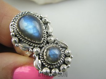 bpe9527 Ufff Cacko Czarodziejsko Piękny Długi 3.4 cm Orientalny Pierścień Pierścionek Labradoryt Spektrolit r.16 Srebro 925 #