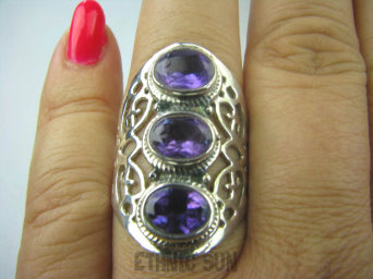 bpee3376 Długi Olśniewający Egzotyczny Pierścień Fioletowy Ametyst - kamień mądrości r.16,5 /r.17 SREBRO 925 #