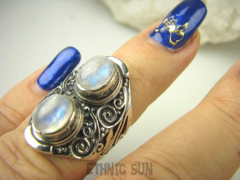 bpe8750 Biżuteria Egzotyczna Ażurowy Pierścień Pierścionek KAMIEŃ KSIĘŻYCOWY r.11 zdobione Srebro 925 #